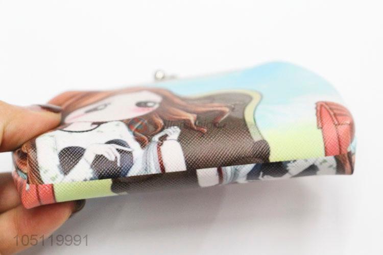 Cheap Price Cartoon Lovely Girl Printed Metal Clip PVC Coin Purse Wallet