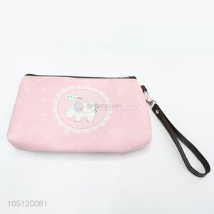 China Factory Mini Pink Color Cartoon Elephant Printed Coin Purse with Zipper