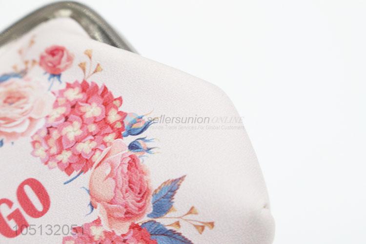 Best Selling Pink Flower Wreath Printed Kids Coin Purse Mini Money Bag