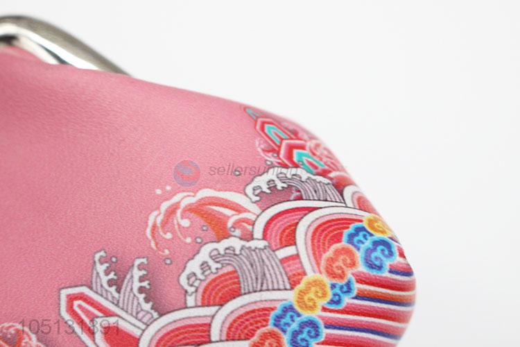 Best Selling Pink Color Custom Vintage Printed PU Leather Coin Purses