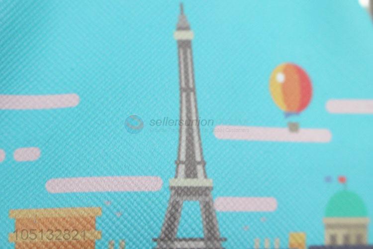 Blue Color Eiffel Tower Printing Mini Pocket PU Leather Coin Purse