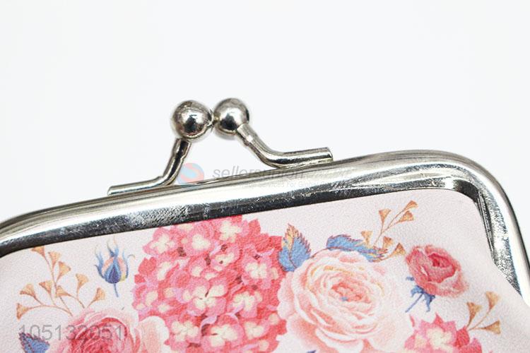 Best Selling Pink Flower Wreath Printed Kids Coin Purse Mini Money Bag