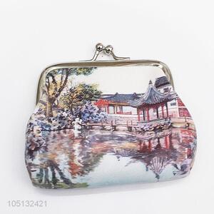 China'S Courtyard Pattern Money Holder Mini Pocket PU Leather Coin Purse