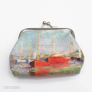 Cute Red Boat Printed PU Leather Coin Purse for Children