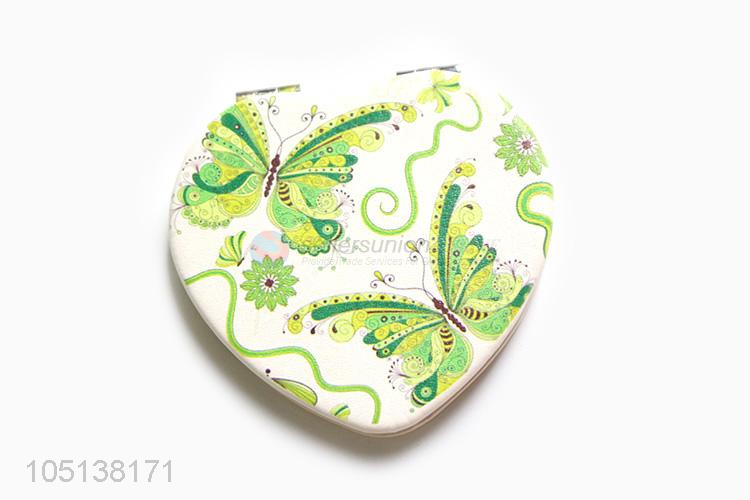 Customized wholesale heart shape double sided pocket mirror