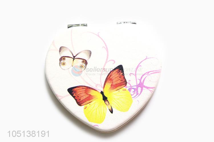 Cheap wholesale heart shape makeup mirror double sided mirror