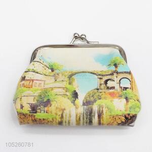 Women Small PU Leather Famous Building Coin Purse for Promotional