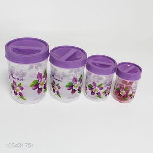 Wholesale 4pcs flower printed plastic sealed jar set