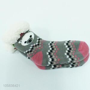 Recent design men knitted fleece slipper home acrylic socks