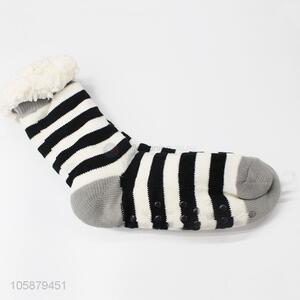 Wholesale Cheap Black and White Stripes Home Floor Thick Winter Socks