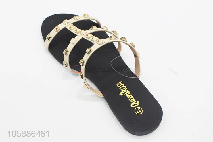 Hot selling ladies flat rivets slides upper dress slippers