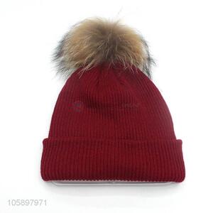 Custom Ladies Winter Warm Beanie Cap Wit Fur Pompon Ball