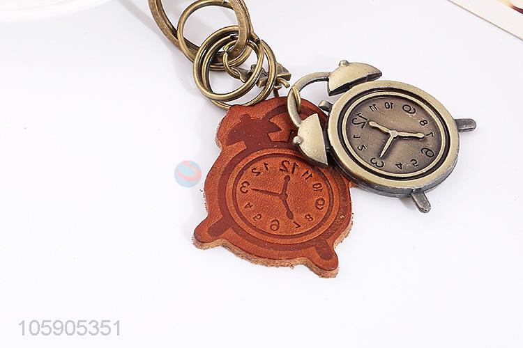 Factory customized alarm clock pendant key chain leather key ring