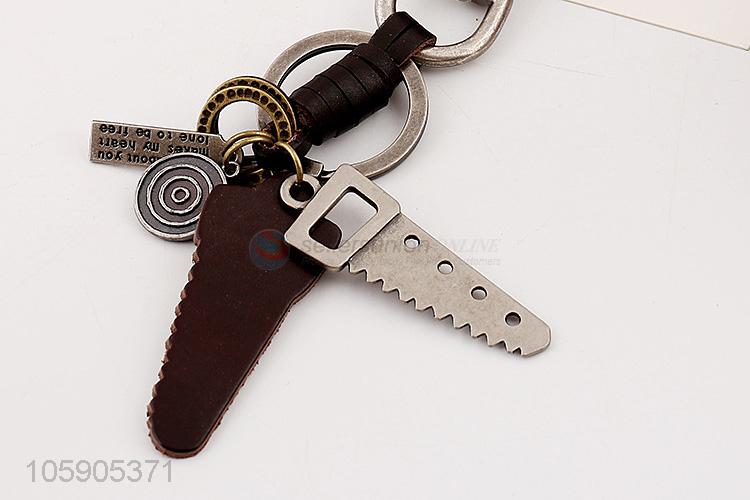 Top quality retro alloy saw pendant weaving leather key chain