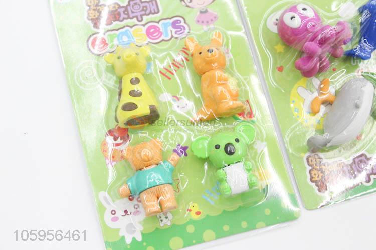 Direct factory all kinds of creative animal shaped design eraser set