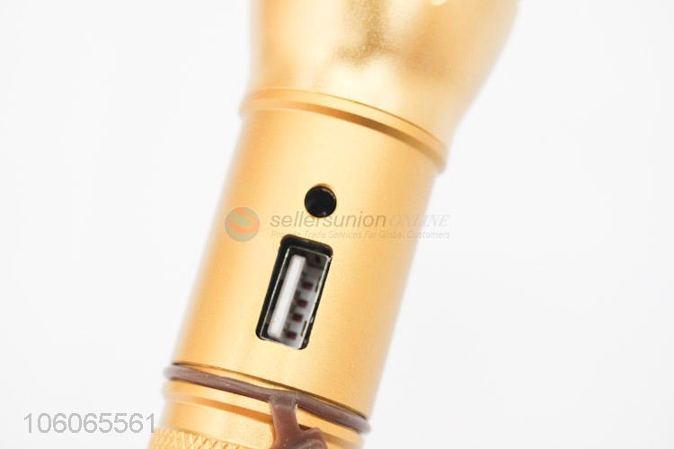 Super bright rechargeable usb aluminum led torch flashlight