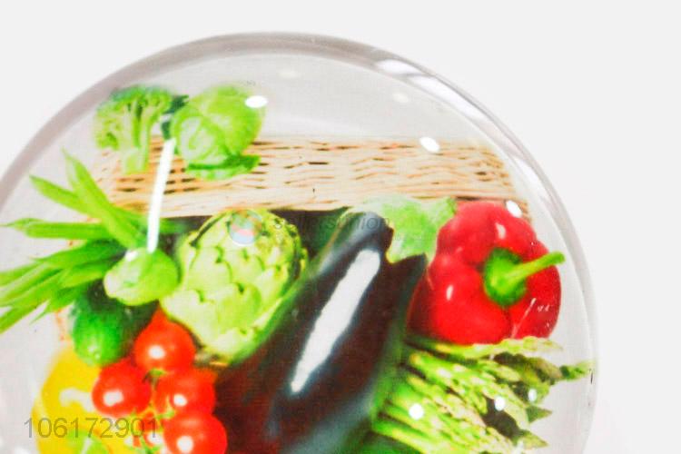 Bottom price vegetables pattern round glass fridge magnet