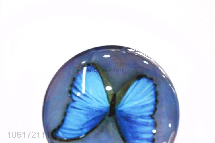 Hot selling butterfly pattern round glass fridge magnet