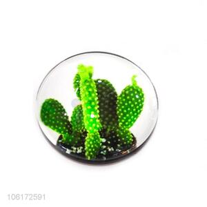 Latest style cactus pattern round glass fridge magnet