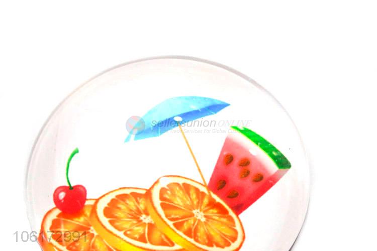 Wholesale popular fruit pattern round glass fridge magnet