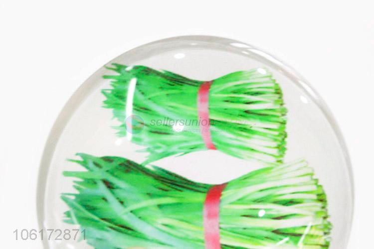 Customized cheap vegetables pattern round glass fridge magnet