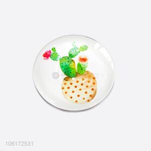 Top sale cactus pattern round glass fridge magnet