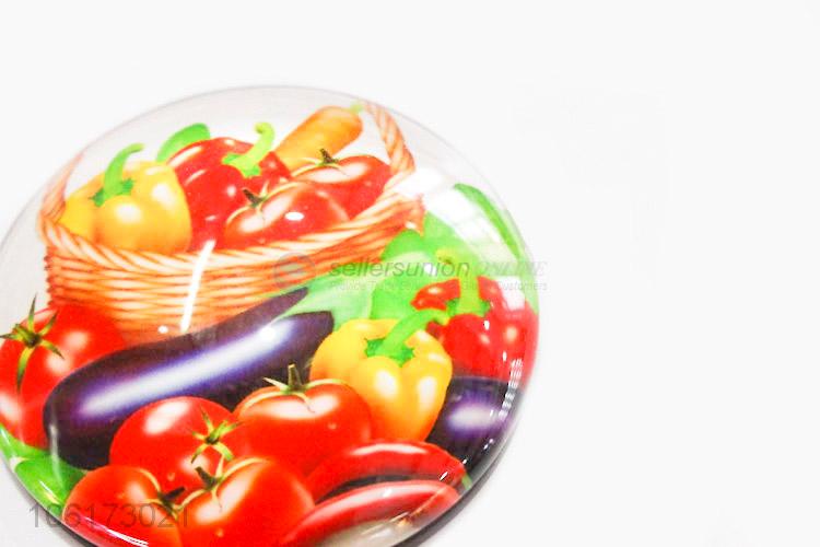 New style vegetables pattern round glass fridge magnet