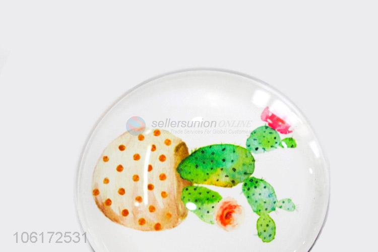 Top sale cactus pattern round glass fridge magnet