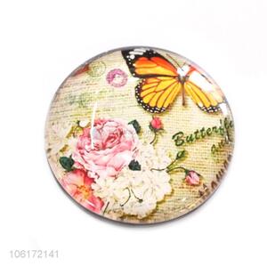 Excellent quality butterfly pattern round glass fridge magnet