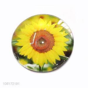 Promotional cheap sunflower pattern round glass fridge magnet