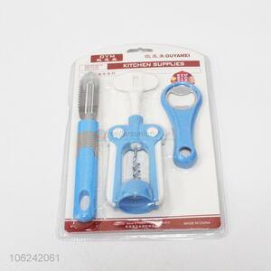 Home use plastic opener, peeler and wine opener set