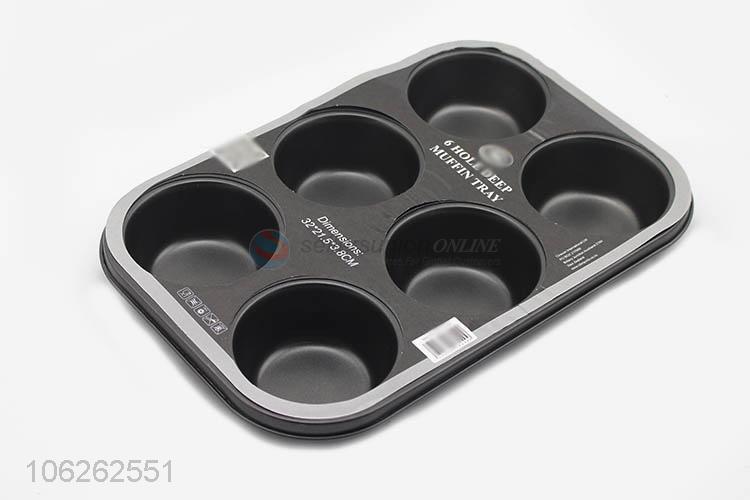 Premium Quality 6 Hole Deep Muffin Tray Round Cast Iron Bakeware Cake Mould