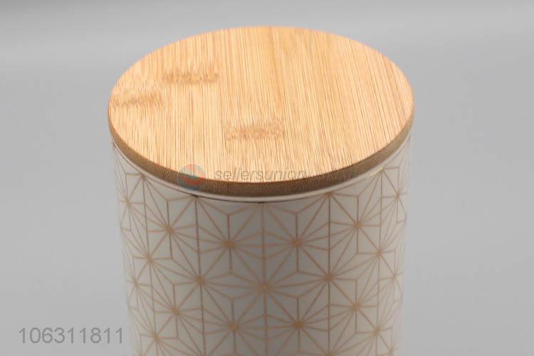 China supplier geometric pattern round ceramic storage jar