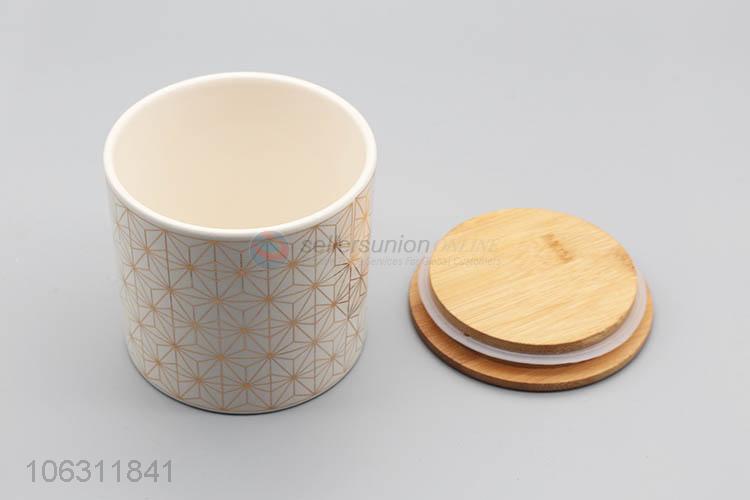 Wholesale geometric pattern round porcelain storage jar