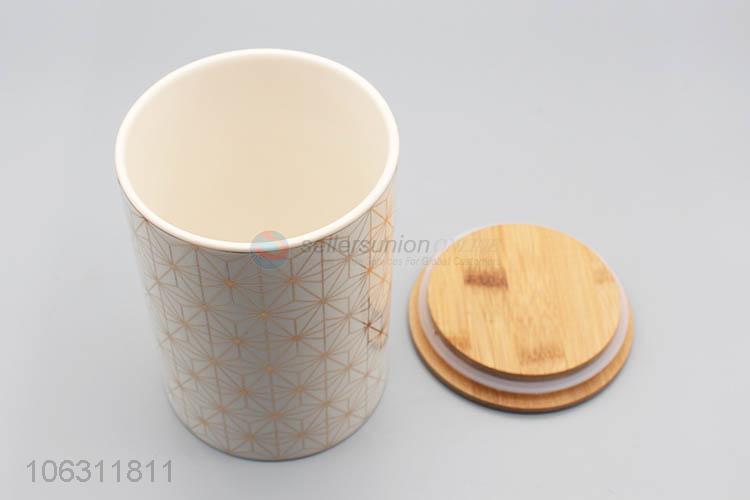 China supplier geometric pattern round ceramic storage jar