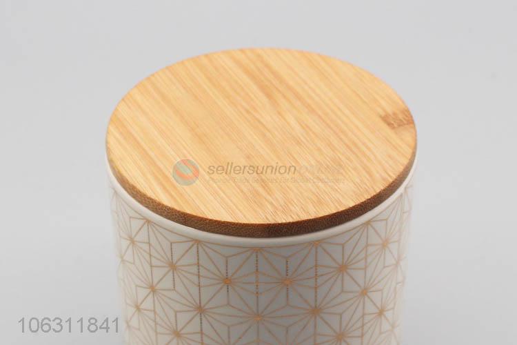 Wholesale geometric pattern round porcelain storage jar