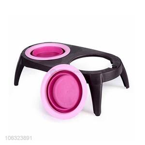 Wholesale Silicone Collapsible Pet Elevated Double <em>Bowl</em> Portable <em>Dog</em> Travel <em>Bowl</em>