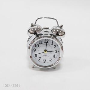 Hot selling students use small round silver alarm clock