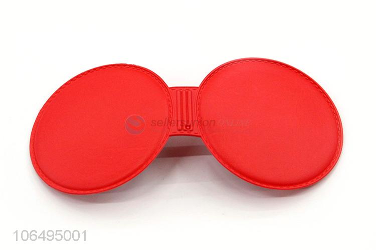 New Item Cheap Pu Leather Red Round Pocket Makeup Mirror