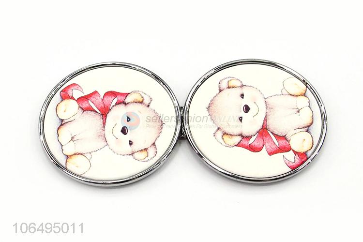 Contracted Design Cartoon Dog Pu Round Girl Travel Makeup Pocket Mirror