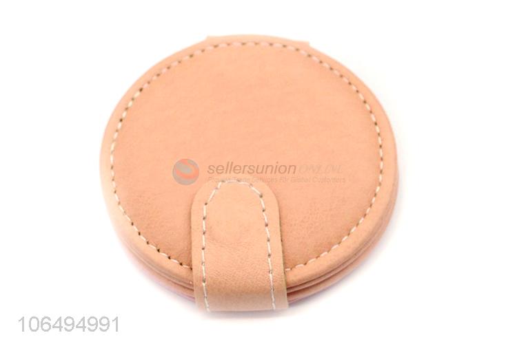 Customized Round Travel Pocket Mirror Pu Cover Makeup Mirror