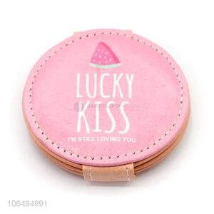 Customized Round Travel Pocket Mirror Pu Cover Makeup Mirror