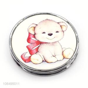 Contracted Design Cartoon Dog Pu Round Girl Travel Makeup Pocket Mirror