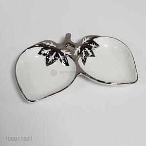 Promotional deluxe silver plated strawberry shape ceramic sauce dish