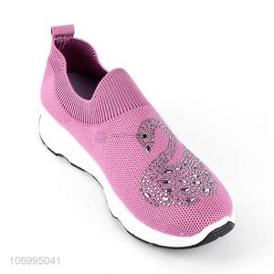 Bottom price summer hot drilling knitted mesh slip-on women shoes