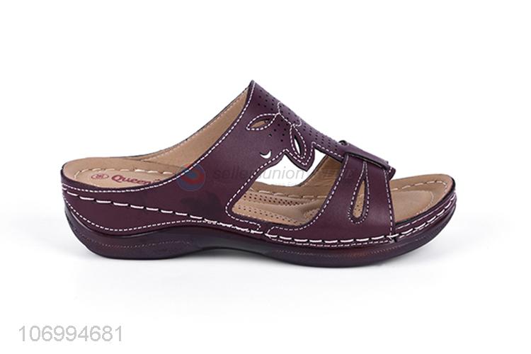 Superior quality ladies summer outdoor pu leather platform slippers