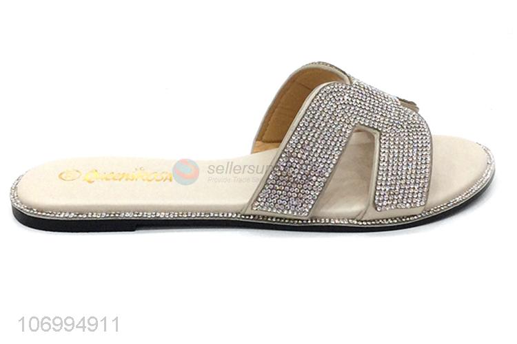 Factory wholesale unique clear rhinestones ladies summer slippers