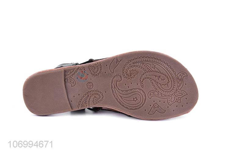 China manufacturer women laser cutting sandal pu leather sandal