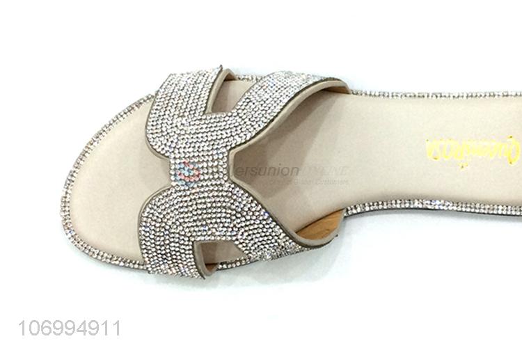 Factory wholesale unique clear rhinestones ladies summer slippers