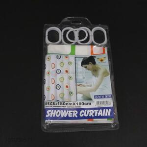 Custom printing 180*180cm PE shower <em>curtain</em> <em>bath</em> <em>curtain</em> with hooks